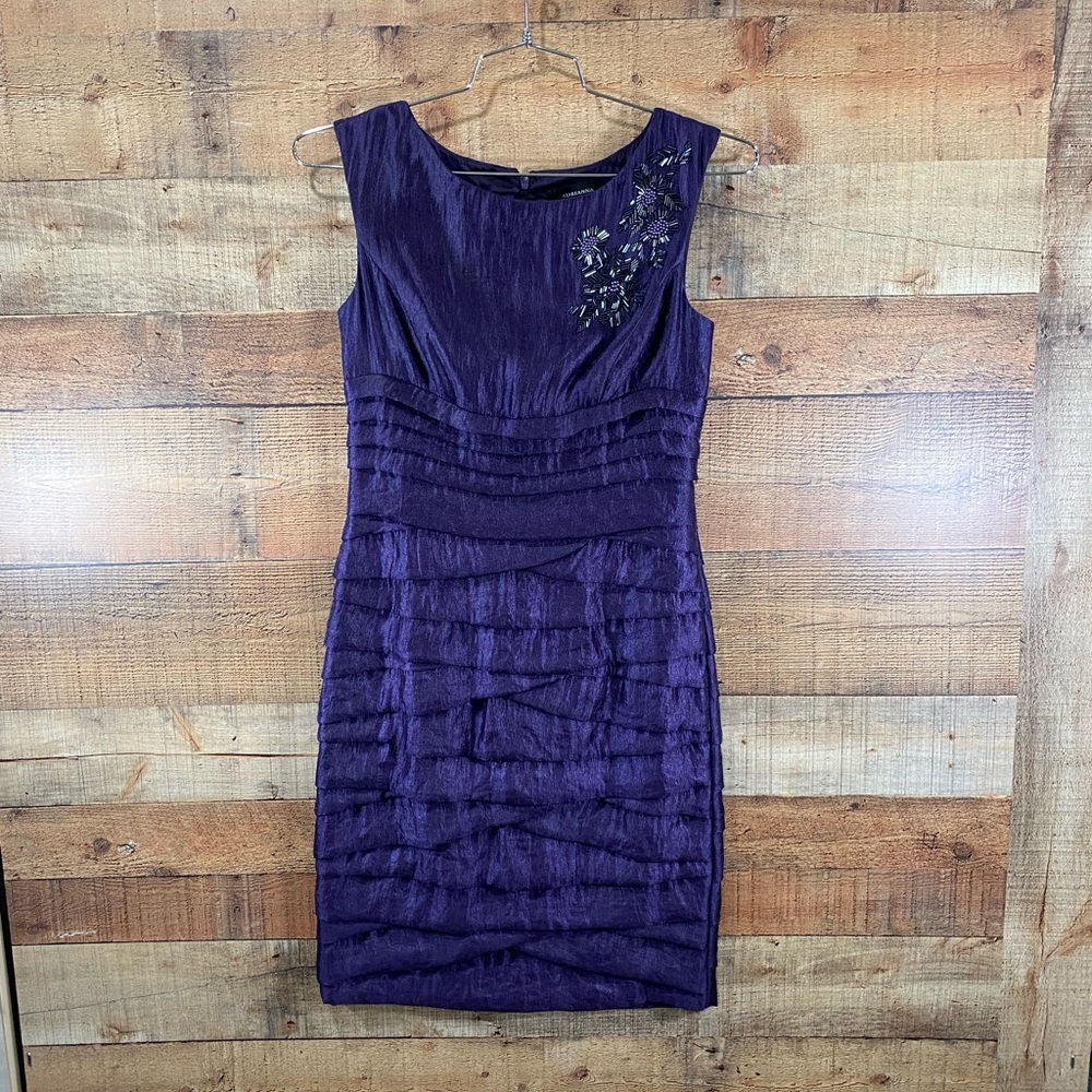 Adrianna Papell Embellished Designer Cocktail Purple Party Dress Size 6